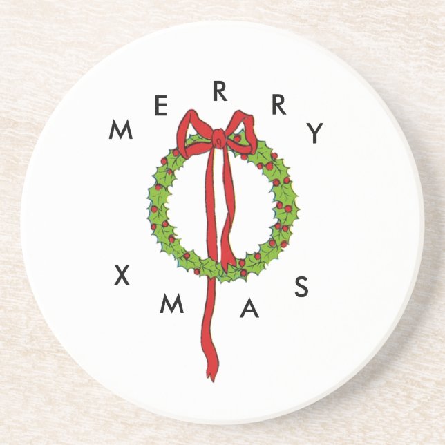 Posavasos De Arenisca Navidades Wreath Coaster (Frente)