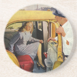 Posavasos De Arenisca Negocio Vintage, Mujer Pasajera de Taxi