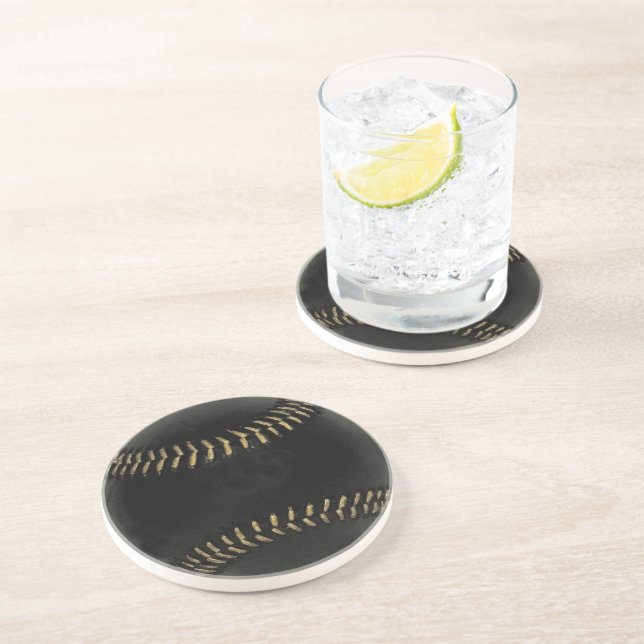 Posavasos De Arenisca negro de béisbol (Lado)