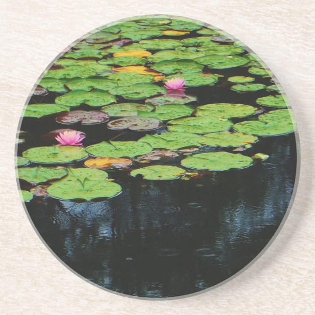 Posavasos De Arenisca negro loto rosa (Frente)