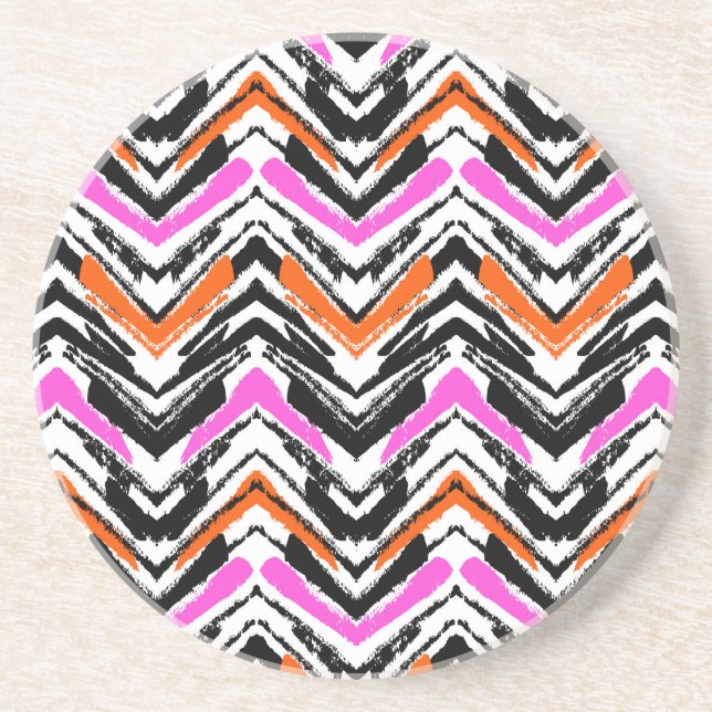 Posavasos De Arenisca Negro, naranja, y modelo dibujado mano de Chevron (Frente)