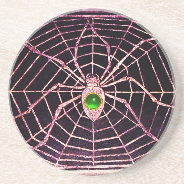 Posavasos De Arenisca Negro verde esmeralda SPIDER Y WEB (Frente)