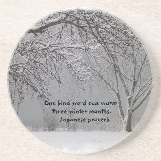 Posavasos De Arenisca Nieve del invierno con proverbio japonés