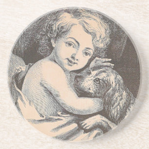 Posavasos De Arenisca Niño y perro de vintage
