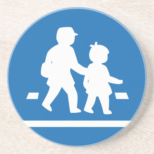 Posavasos De Arenisca Niños de escuela cruzando >> Rótulo de tráfico jap (Frente)