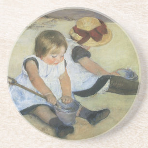 Posavasos De Arenisca Niños jugando en la playa por Mary Cassatt