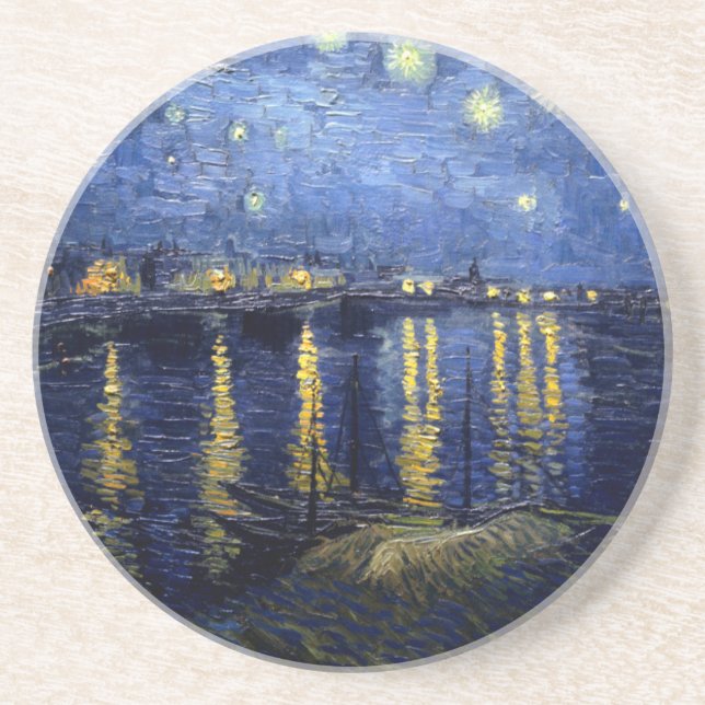 Posavasos De Arenisca Noche Van Gogh Starry Sobre Rhone (Frente)