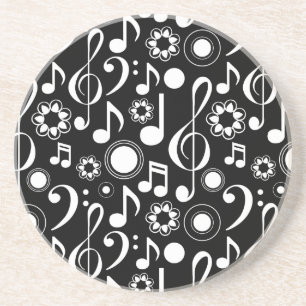 Posavasos De Arenisca Notas de música y Clefs - Blanco sobre negro
