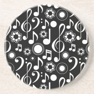Posavasos De Arenisca Notas de música y Clefs - Blanco sobre negro