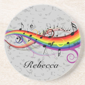 Posavasos De Arenisca Notas musicales del arcoiris negro sobre gris