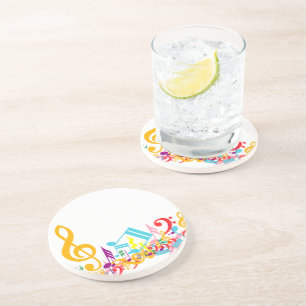 Posavasos De Arenisca Notas musicales embarulladas coloridas