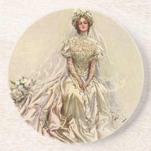 Posavasos De Arenisca Novia Victoriana Vintage, Retrato Nupcial Antiguo