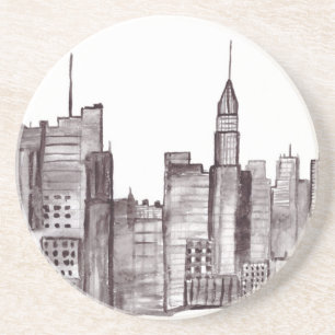 Posavasos De Arenisca Nueva York de Manhattan acuarela Black Modern