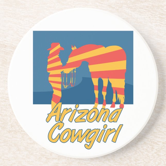 Posavasos De Arenisca Oeste Cowboy Cowgirl Caballos de Rodeo (Frente)