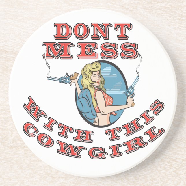 Posavasos De Arenisca Oeste Cowboy Cowgirl Caballos de Rodeo (Frente)