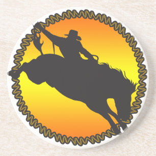 Posavasos De Arenisca Oeste Cowboy Cowgirl Caballos de Rodeo