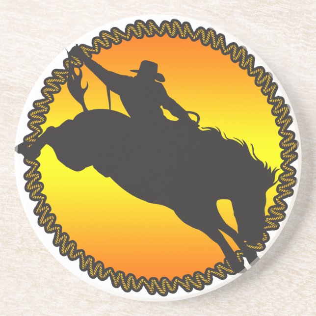 Posavasos De Arenisca Oeste Cowboy Cowgirl Caballos de Rodeo (Frente)