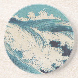 Posavasos De Arenisca Olas del Océano Azul Grabado en Madera Japonés
