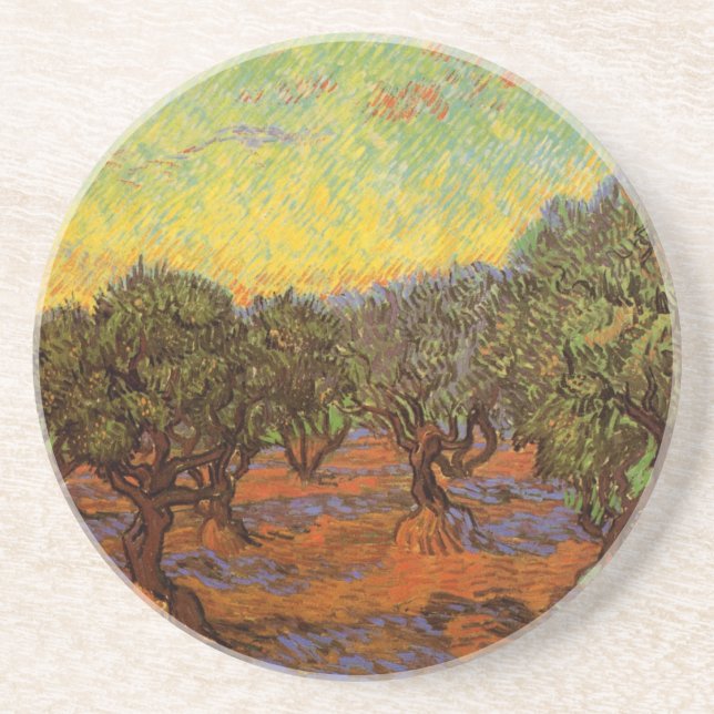 Posavasos De Arenisca Olive Grove, cielo Naranja por Vincent van Gogh (Frente)