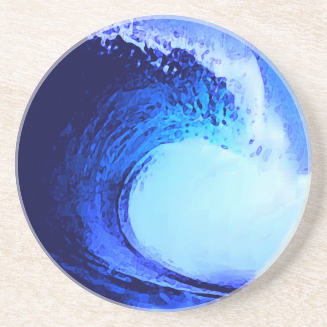 Posavasos De Arenisca onda azul estilo surf (Frente)