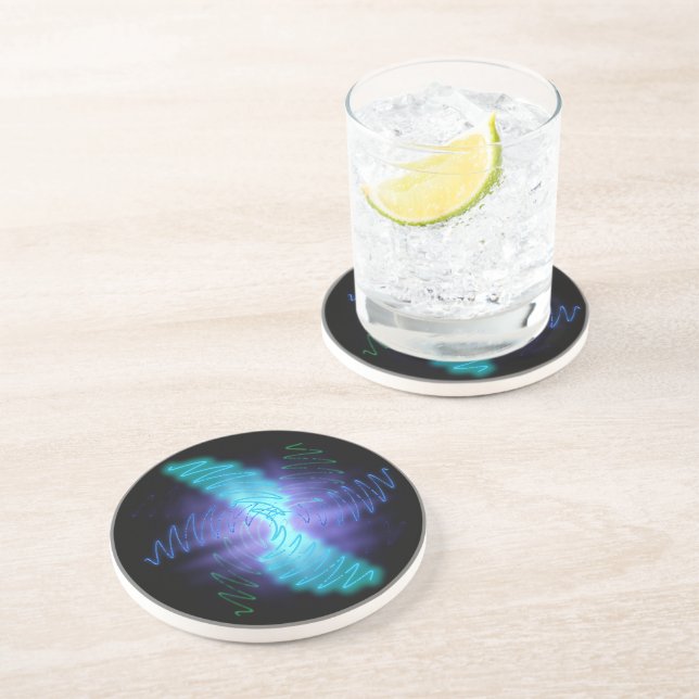Posavasos De Arenisca Ondas modernas de sonido brillante neón (Lado)