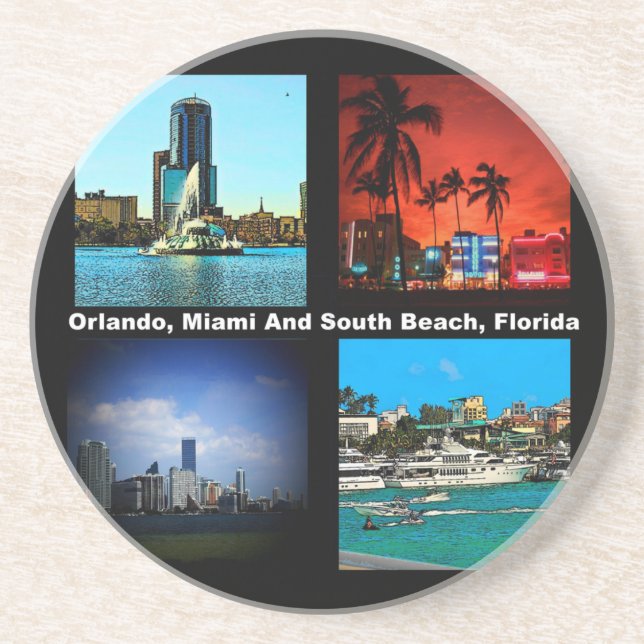Posavasos De Arenisca Orlando, Miami, South Beach Collage (Frente)