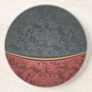 Posavasos De Arenisca Ornamento del vintage rojo y negro