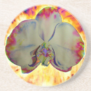 Posavasos De Arenisca Orquídea de fuego, acuarela abstracta floral