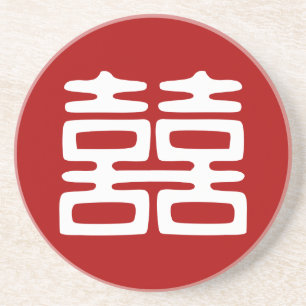 Posavasos De Arenisca Oscuro Red Doble Felicidad - Negrita