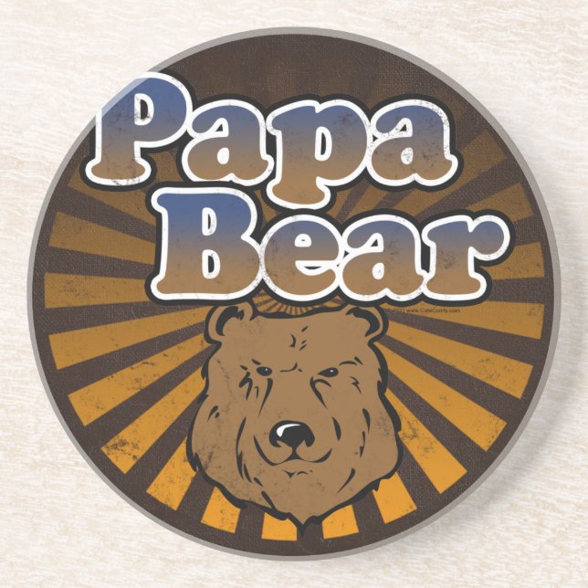 Posavasos De Arenisca Oso fresco de la papá, Brown/azul/regalo del papá (Frente)
