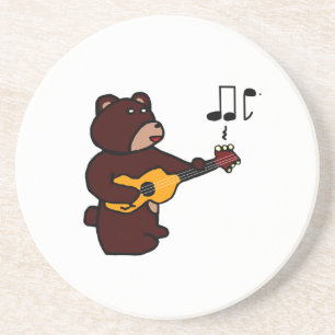 Posavasos De Arenisca Oso marrón lindo tocando guitarra música Personali