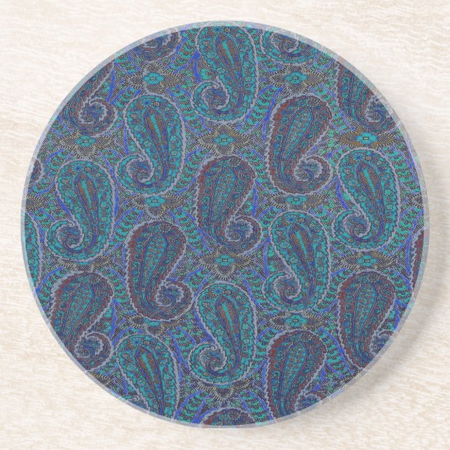 Posavasos De Arenisca Paisley Blue Indian Boho Art Pattern (Frente)