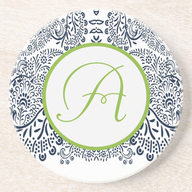 Posavasos De Arenisca Pájaro de amor azul y verde (Frente)