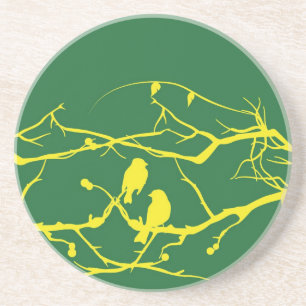 Posavasos De Arenisca Pájaros del amor en amarillo y verde
