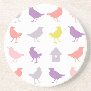 Posavasos De Arenisca Pájaros Pastel rosa y Púrpura con Aves