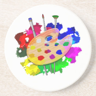 Posavasos De Arenisca Paleta Artista Y Pinceles