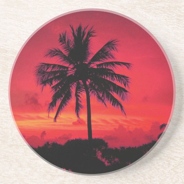 Posavasos De Arenisca Palm Trees Exóticas Rojas de Hawaii Sunset (Frente)