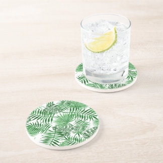 Posavasos De Arenisca Palm verde tropical deja arte acuático de verano