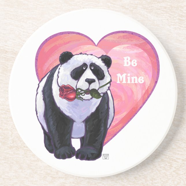 Posavasos De Arenisca Panda Bear El día de San Valentín (Frente)