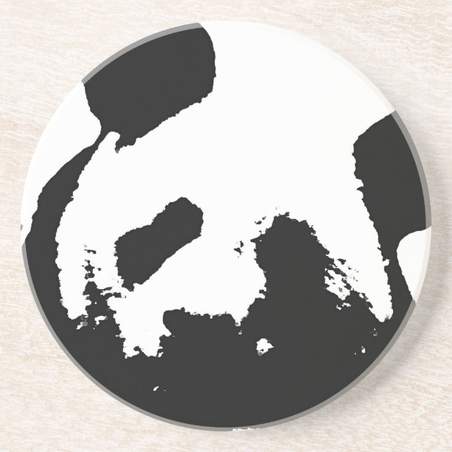 Posavasos De Arenisca Panda de arte pop blanco negro (Frente)