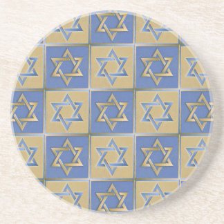 Posavasos De Arenisca Paneles de Arte Estrella de David Azul Dorado