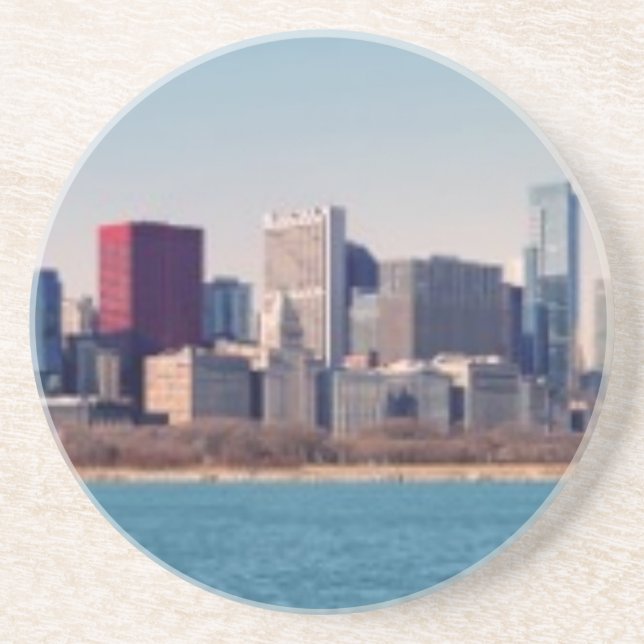 Posavasos De Arenisca Panorama del horizonte de Chicago (Frente)