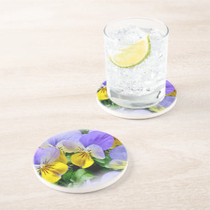 Posavasos De Arenisca Pansias amarillas y moradas
