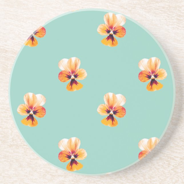 Posavasos De Arenisca Pansies naranjas (Frente)