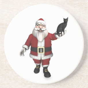 Posavasos De Arenisca Papá Noel con gato negro