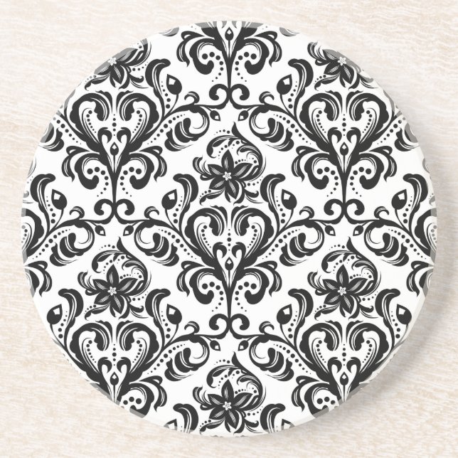 Posavasos De Arenisca Papel pintado floral del damasco (Frente)