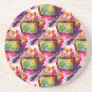 Posavasos De Arenisca Papel pintado verde, rojo abstracto