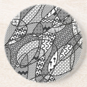 Posavasos De Arenisca Parche de patchwork de patrón blanco y negro 05