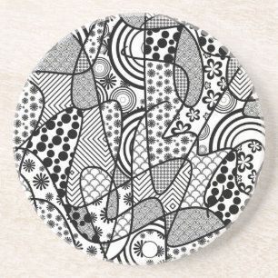 Posavasos De Arenisca Parche de Patrón de Negro y Blanco 02