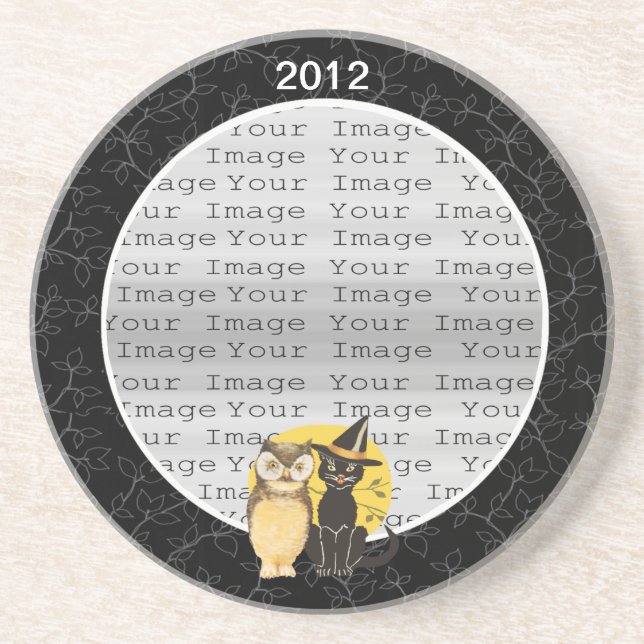 Posavasos De Arenisca Pascua Boda de Cat & Owl Halloween (Frente)